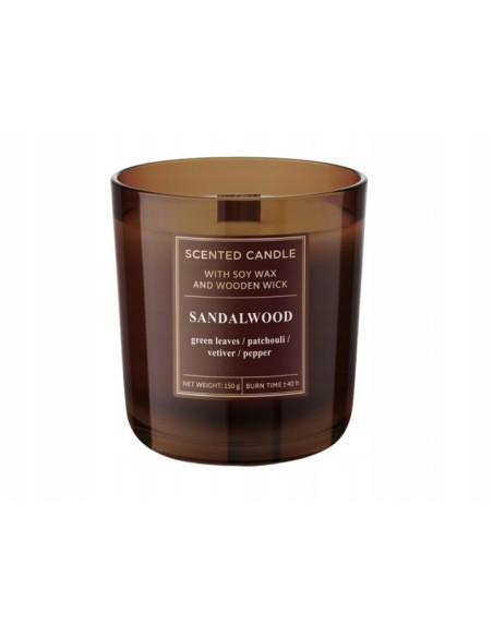 Świeca zapachowa w szkle z knotem drewnianym SANDALWOOD Drzewo sandałowe 