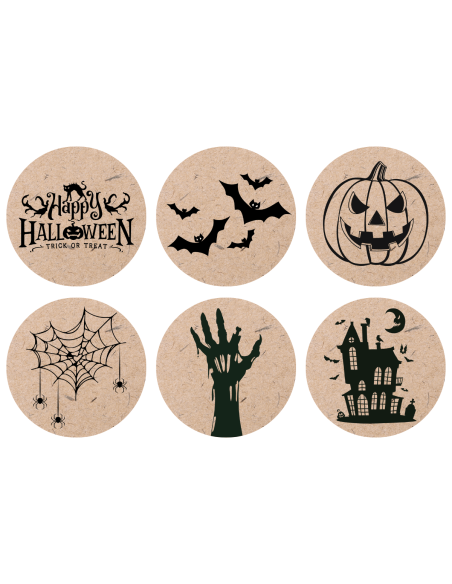 Naklejki na świece sojowe w szkle etykiety Halloween na papierze eko 6 szt.