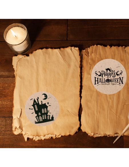 Naklejki na świece sojowe w szkle etykiety Halloween na papierze eko 6 szt.
