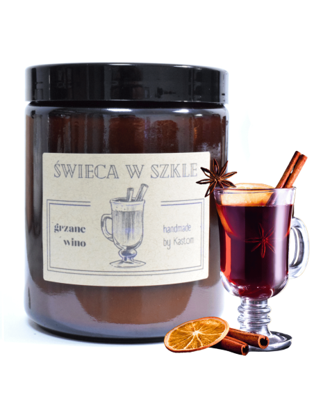 Świeca świeczka zapachowa w szkle z knotem drewnianym GRZANE WINO handmade