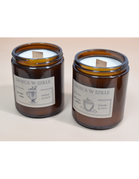 Świeca świeczka zapachowa w szkle z knotem drewnianym GRZANE WINO handmade