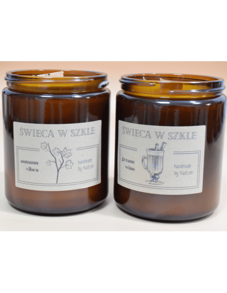 Świeca świeczka zapachowa w szkle z knotem drewnianym GRZANE WINO handmade