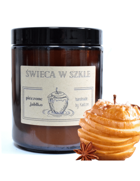 Świeca świeczka zapachowa w szkle z knotem drewnianym PIECZONE JABŁKO handmade