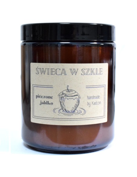 Świeca świeczka zapachowa w szkle z knotem drewnianym PIECZONE JABŁKO handmade