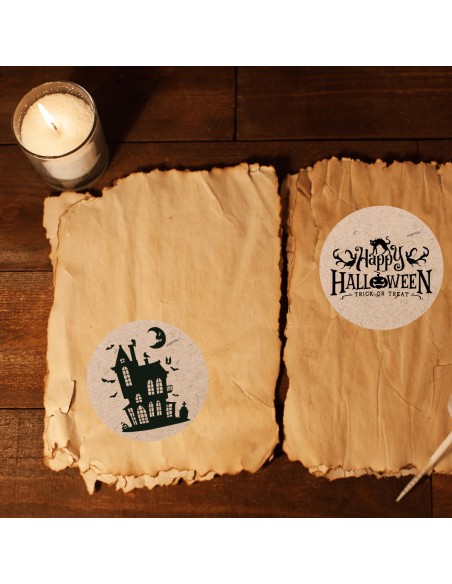 Naklejki na świece sojowe w szkle etykiety Halloween na papierze eko 12 szt.